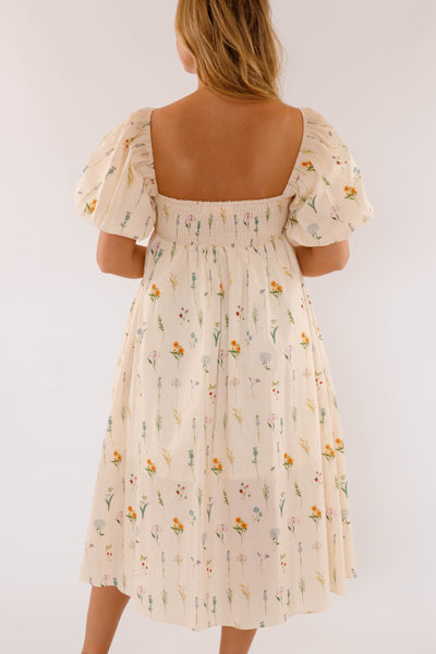 Dainty Floral Print Midi Dress- Women's Cotton Floral Dress- Aureum Dresses