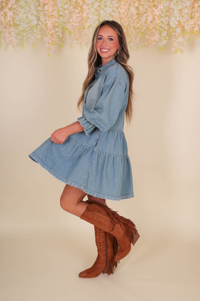 Women's Denim Dress- Women's Babydoll Denim Dress- Women's Long Sleeve Dresses