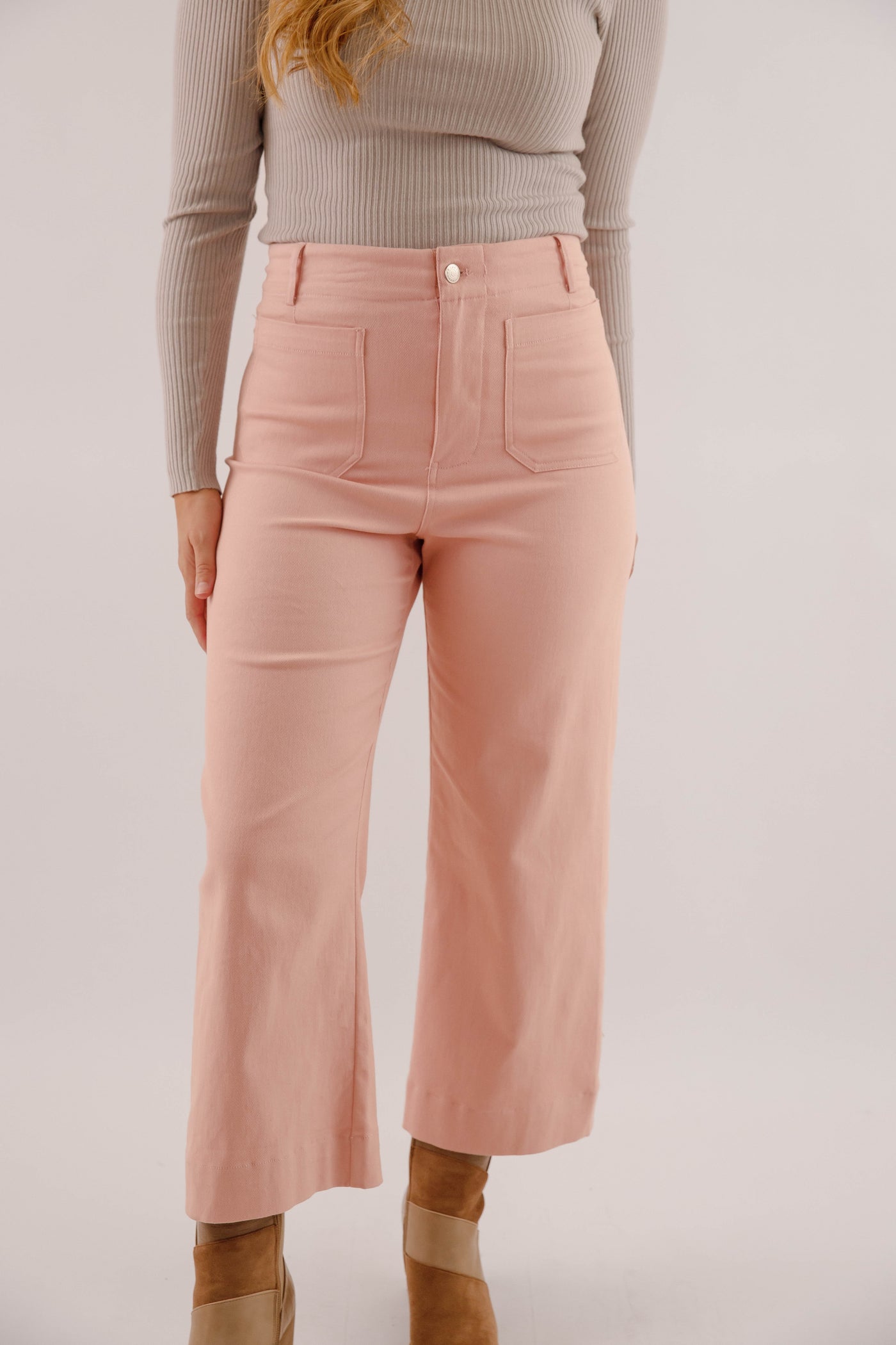 Wide Leg Blush Denim- Women's Front Pocket Jeans- Trendy Style Jeans