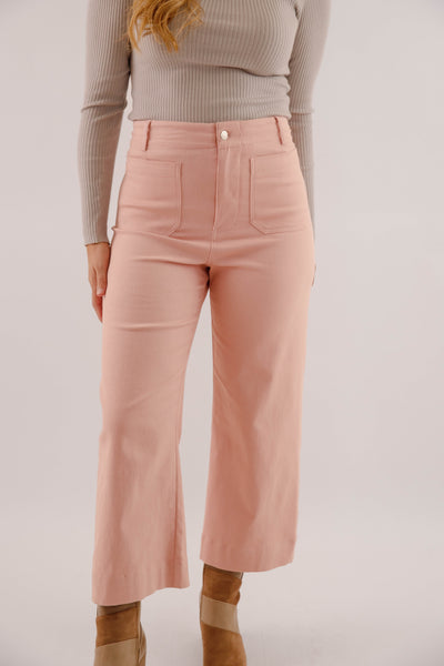Wide Leg Blush Denim- Women's Front Pocket Jeans- Trendy Style Jeans