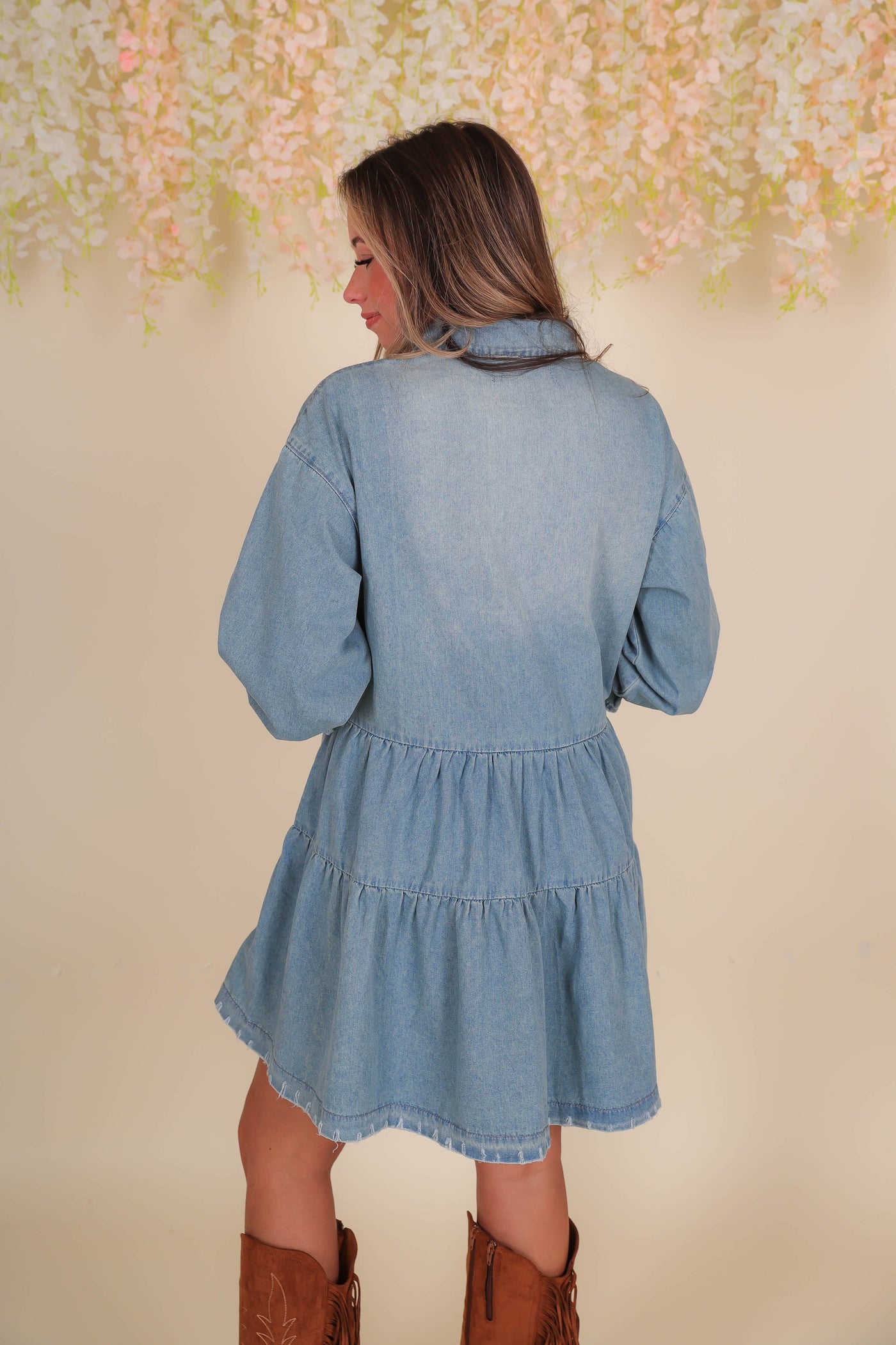 Women's Denim Dress- Women's Babydoll Denim Dress- Women's Long Sleeve Dresses