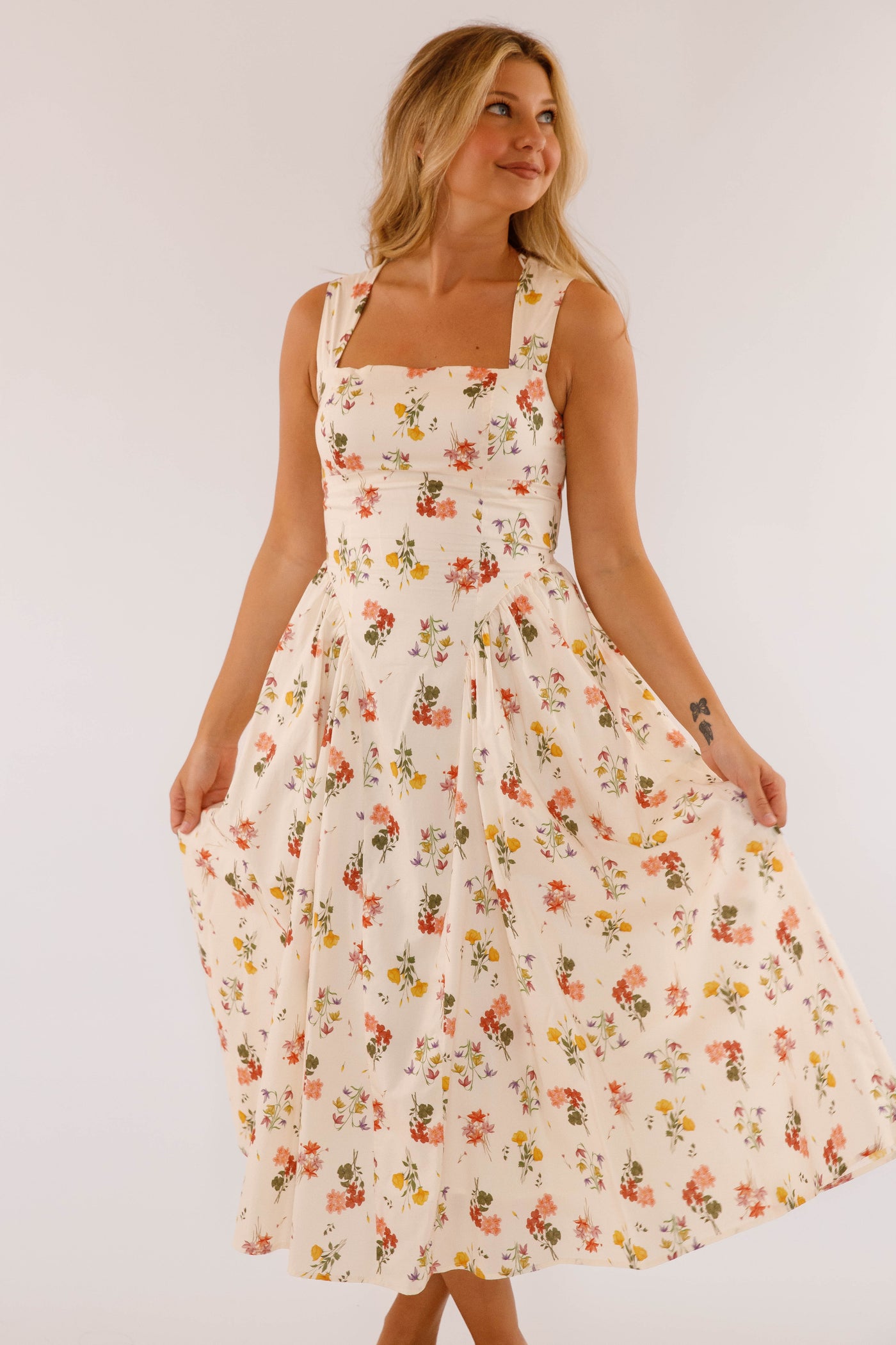 Drop Waist Midi Dress- Women's Floral Print Midi- Vintage Inspired Dresses