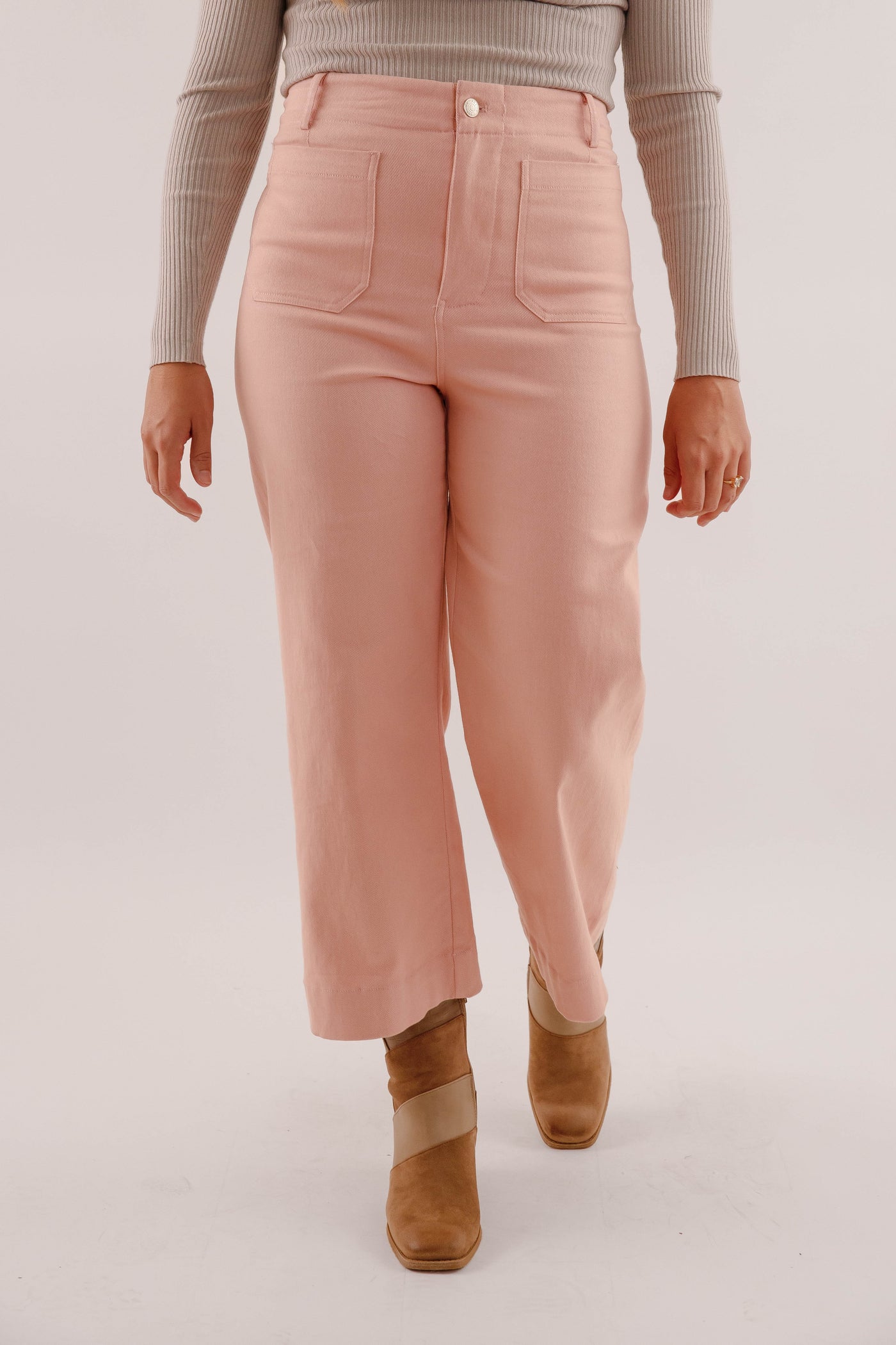 Wide Leg Blush Denim- Women's Front Pocket Jeans- Trendy Style Jeans