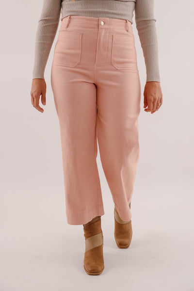 Wide Leg Blush Denim- Women's Front Pocket Jeans- Trendy Style Jeans