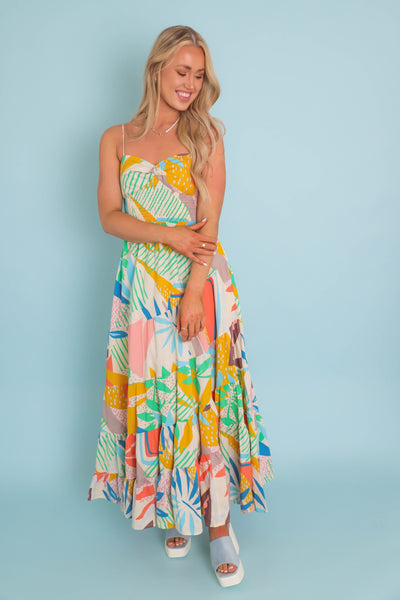 Women's Tropical Print Maxi Dress- Women's Colorful Vacation Dresses- FATE Maxi Print Dress