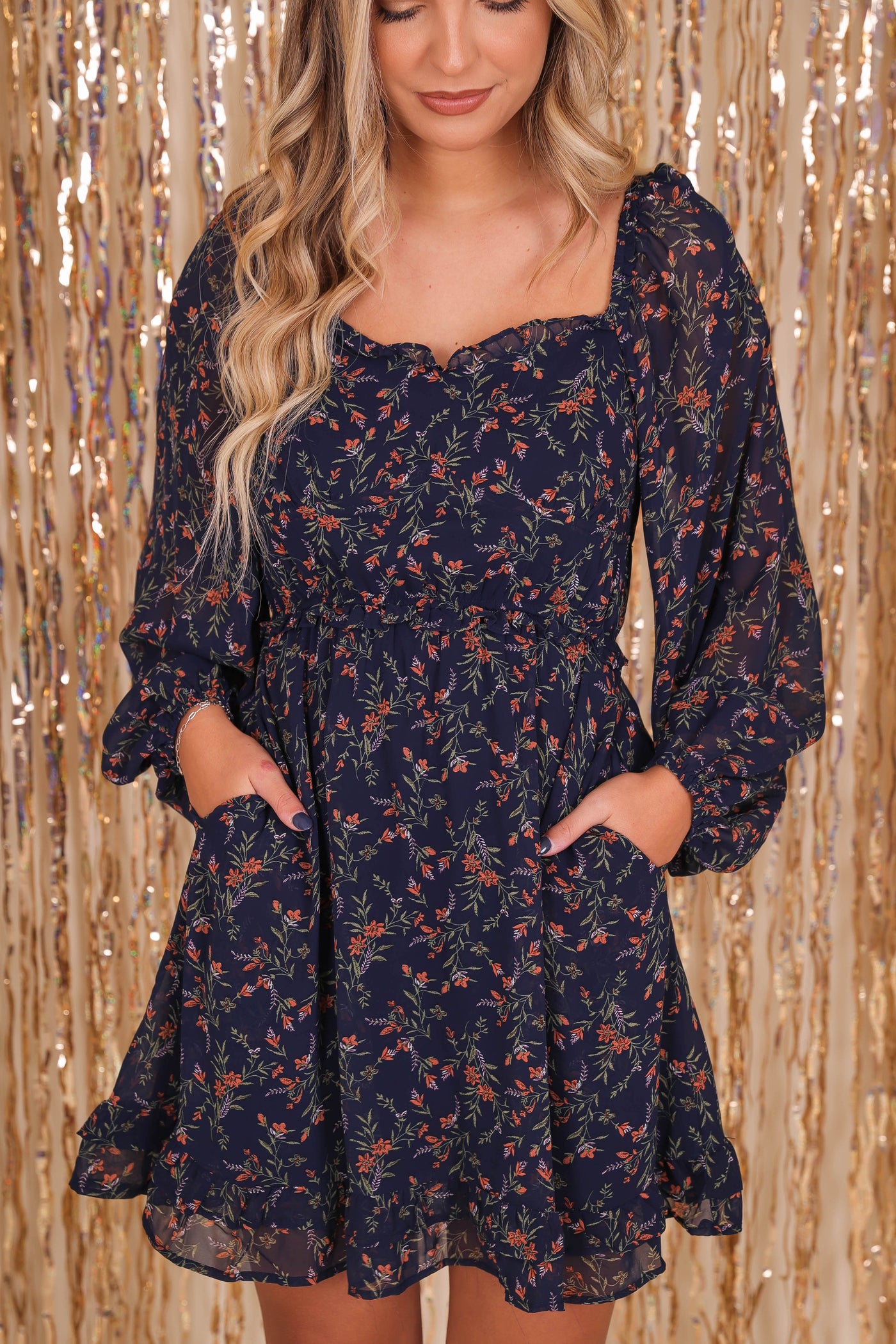 Navy Floral Print Dress- Women's Pretty Fall Dresses- &Merci Dresses