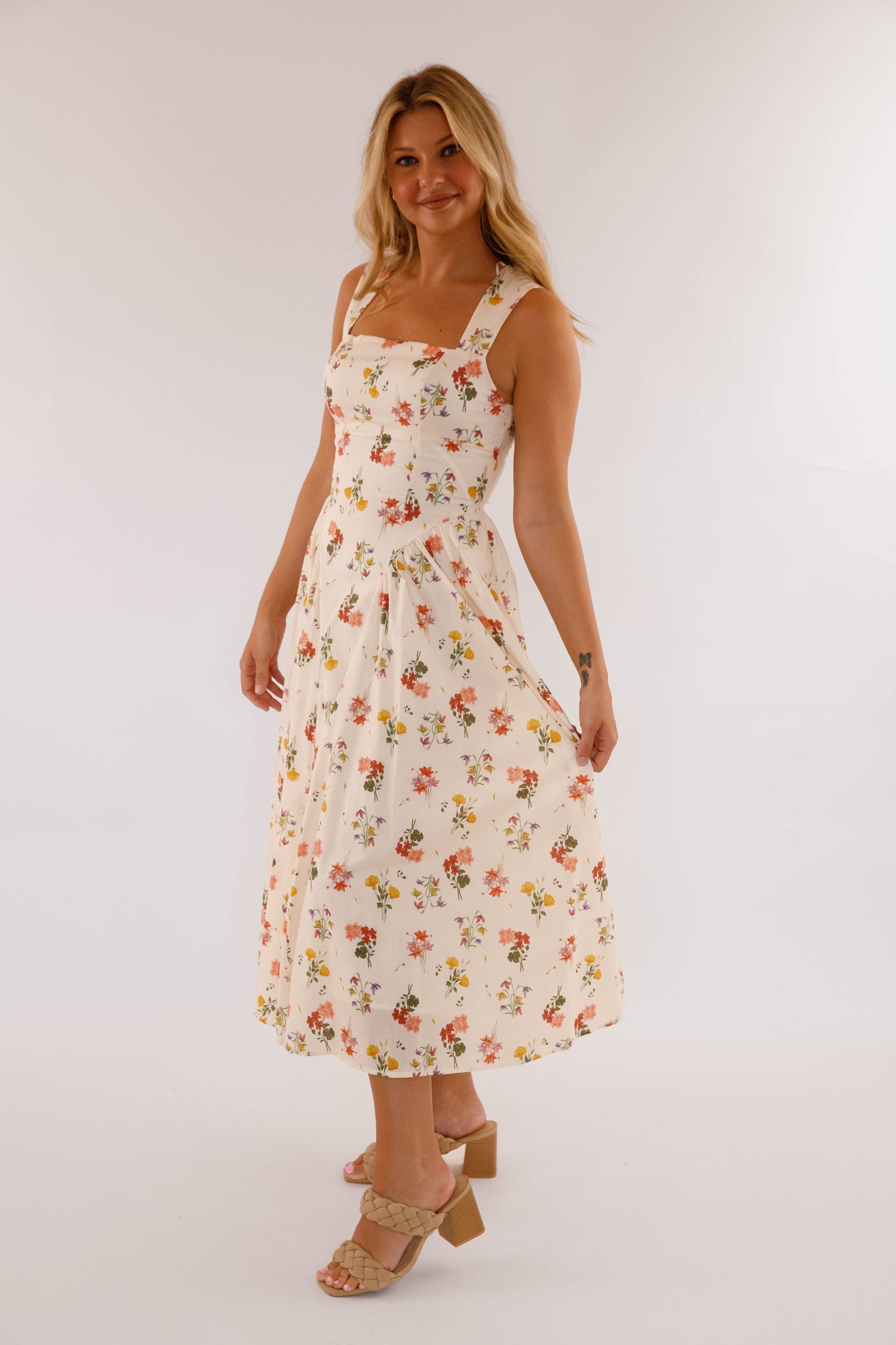 Drop Waist Midi Dress- Women's Floral Print Midi- Vintage Inspired Dresses