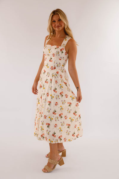 Drop Waist Midi Dress- Women's Floral Print Midi- Vintage Inspired Dresses