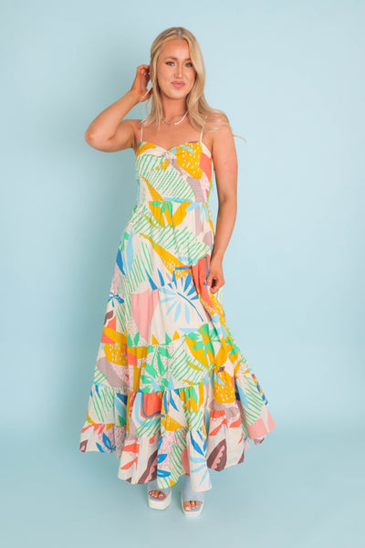 Women's Tropical Print Maxi Dress- Women's Colorful Vacation Dresses- FATE Maxi Print Dress