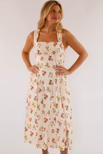 Drop Waist Midi Dress- Women's Floral Print Midi- Vintage Inspired Dresses