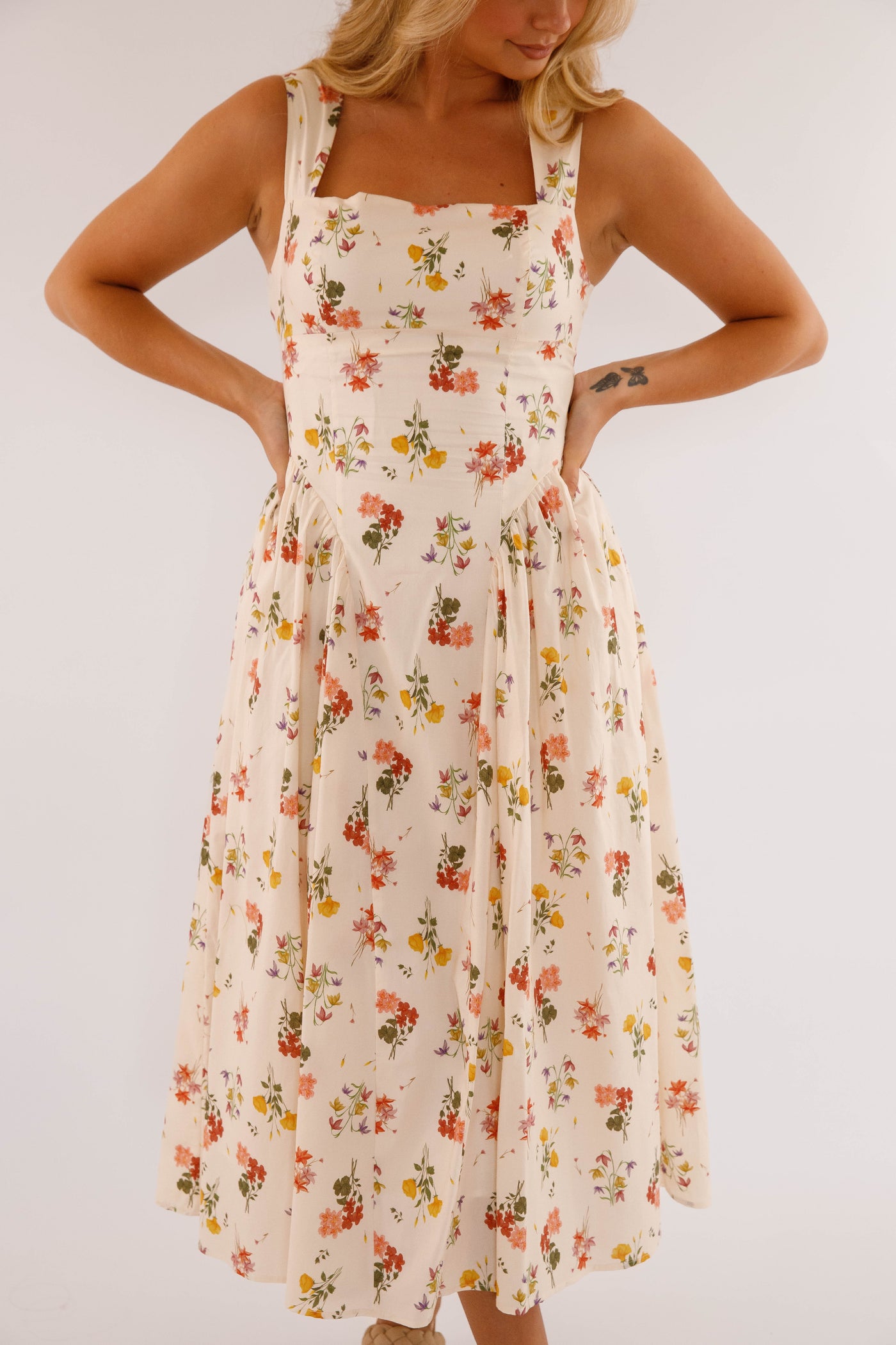 Drop Waist Midi Dress- Women's Floral Print Midi- Vintage Inspired Dresses