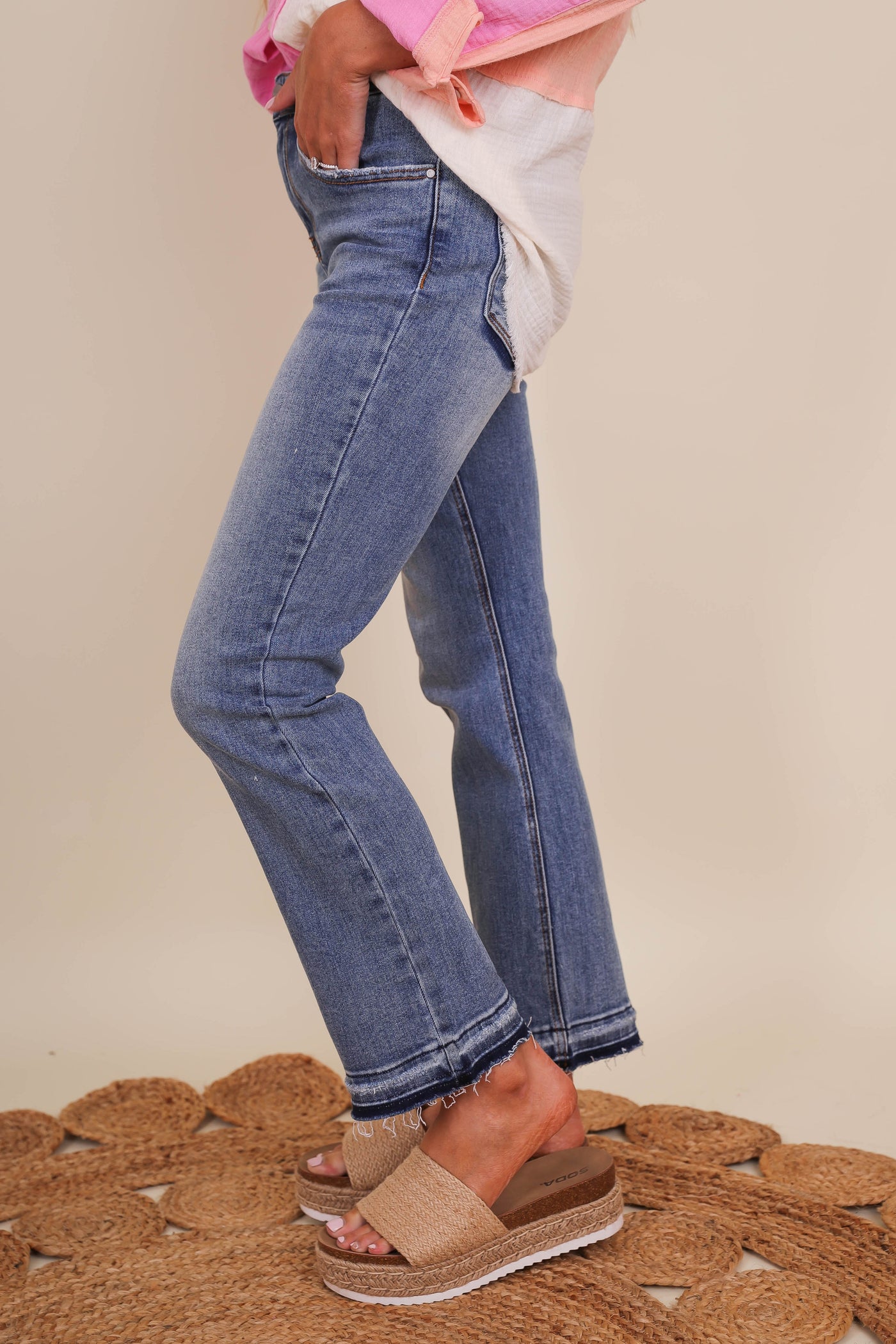 Women's Straight Leg Jeans- Women's Stretchy Jeans- Risen Jeans