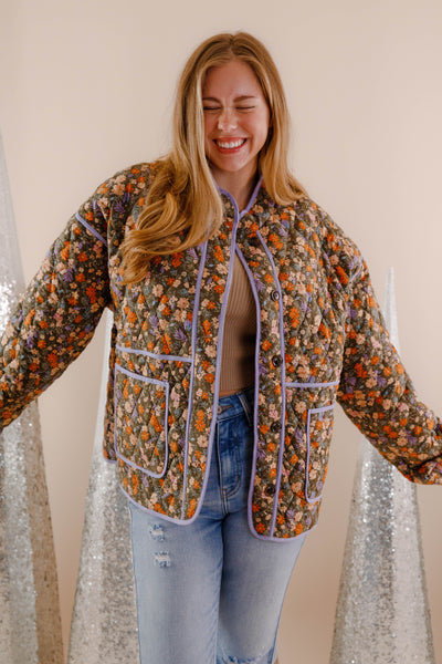 Floral Quilted Jacket- Women's Cotton Quilted Jacket- In Loom Quilted Jackets