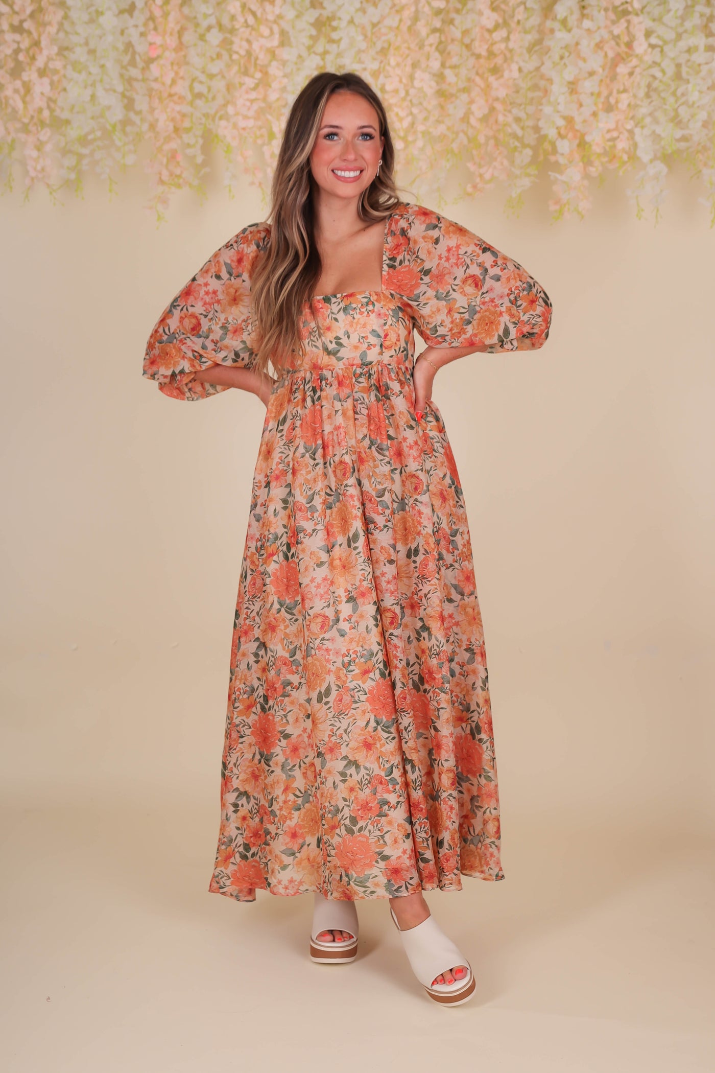 Women's Fall Floral Midi Dress- Beautiful Midi Dress- Storia Flower Dress