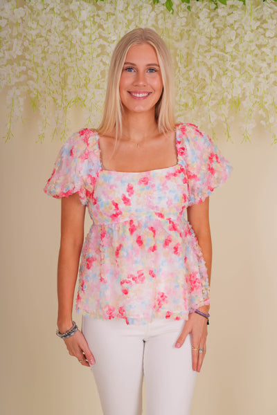 3D Flower Blouse- Women's Rainbow 3D Flower Top- &Merci Tops