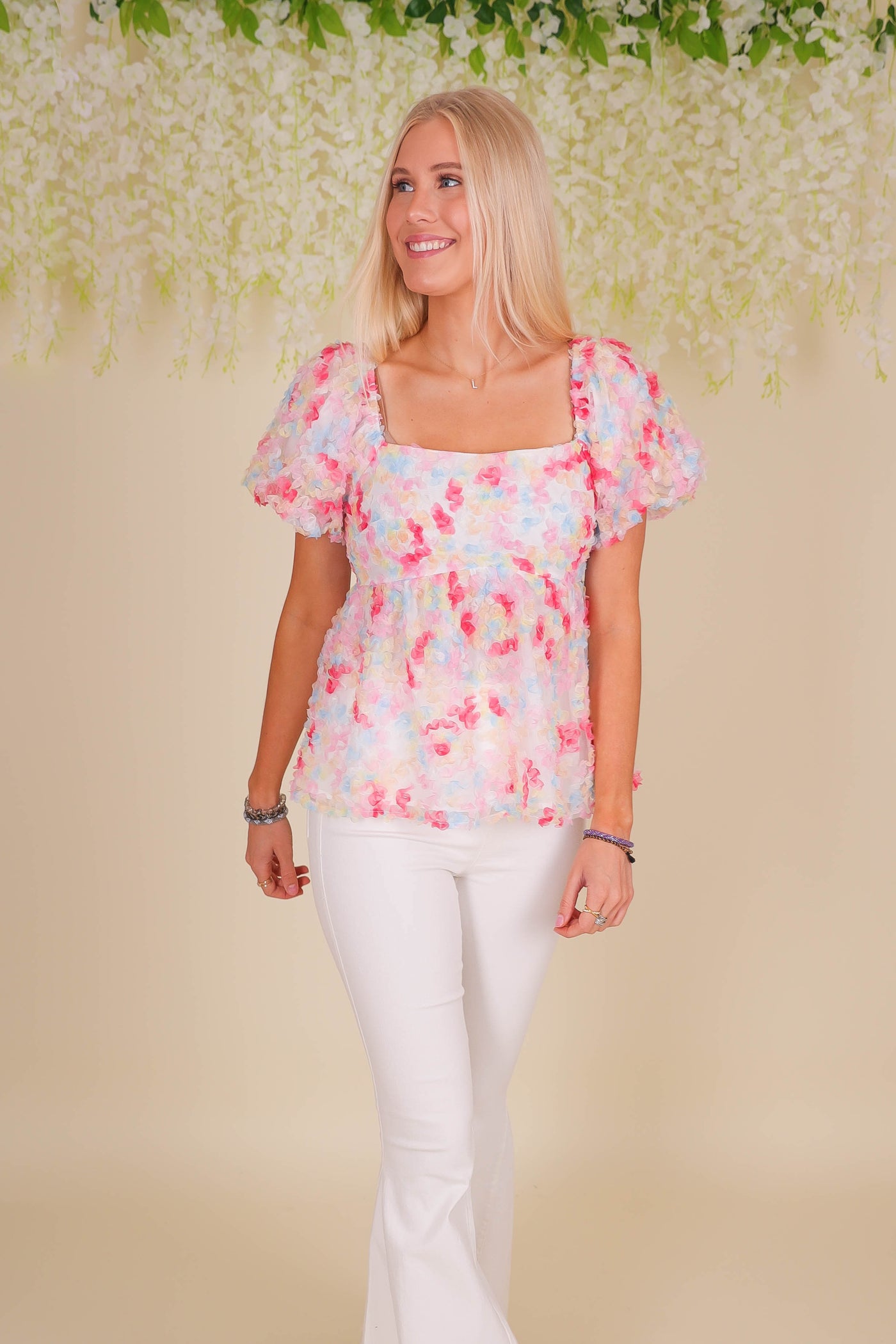 3D Flower Blouse- Women's Rainbow 3D Flower Top- &Merci Tops