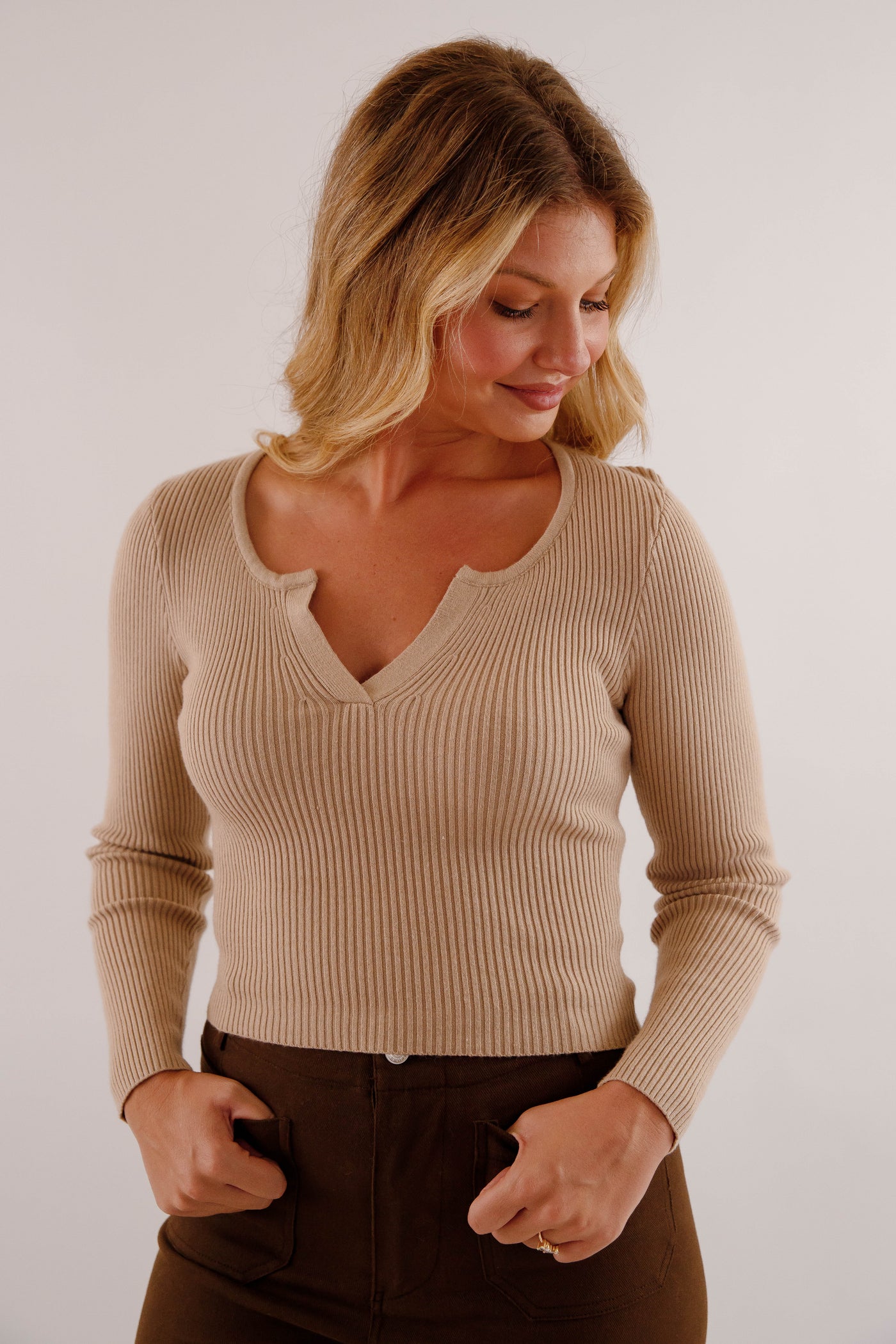 Women's Basic Ribbed Top- Women's Stretchy Long Sleeve Layering Top