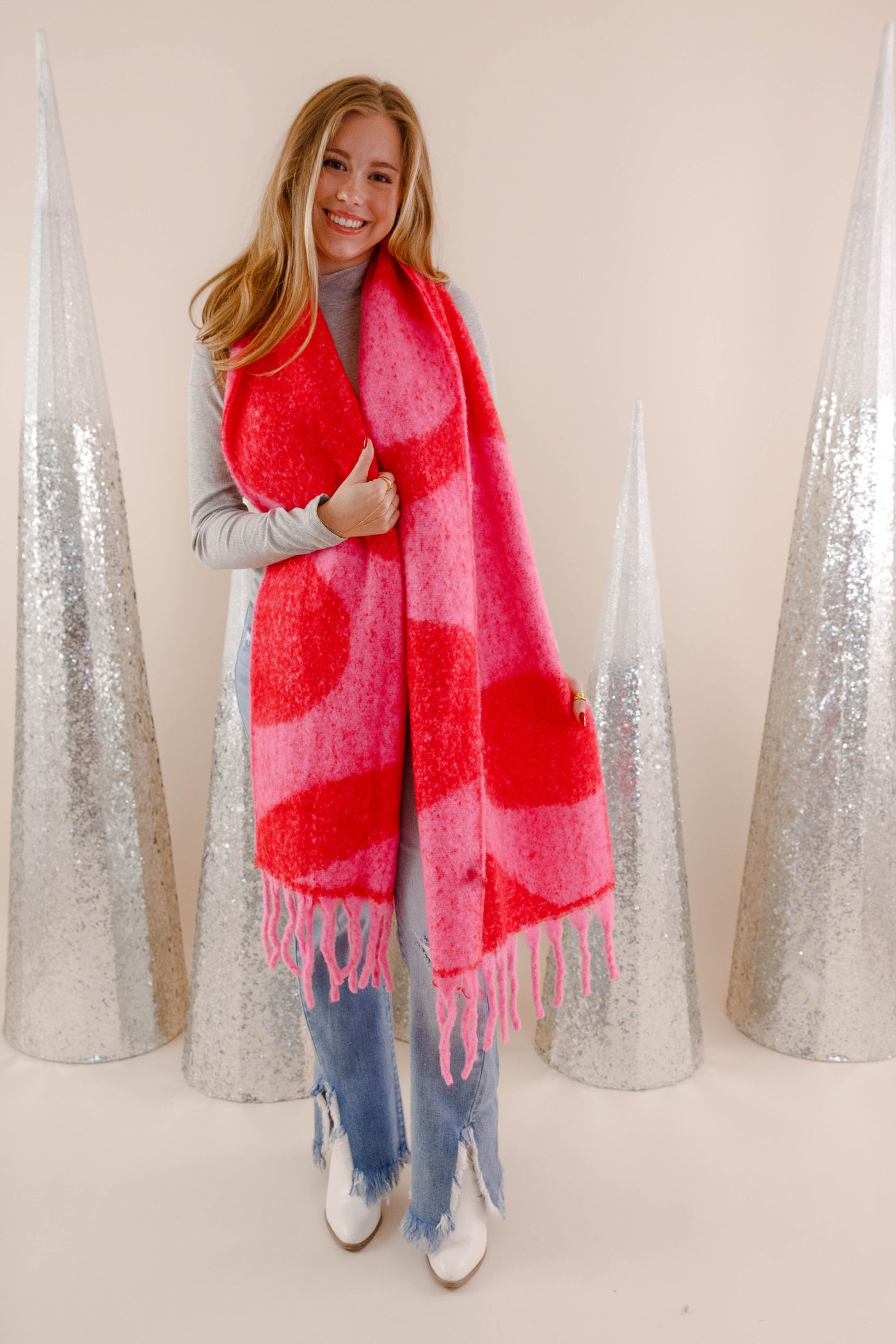 Pink And Red Swirl Winter Scarf- Oversized Fuzzy Scarf- Blanket Scarf For Winter