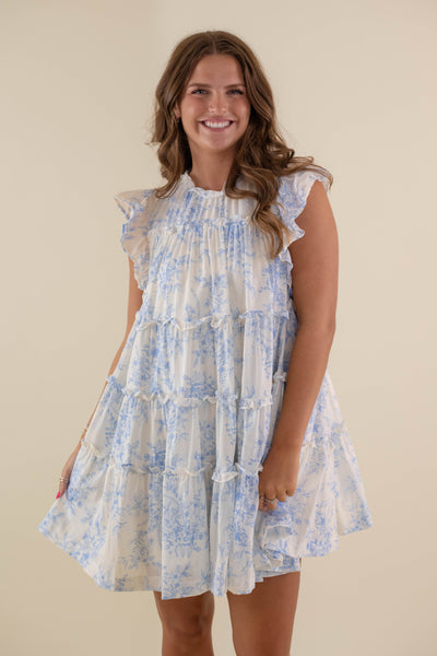 Garden Print Dress- Women's Blue and White Dress- &Merci Dresses