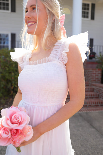 White Tulle Maxi Dress- Women's Cocktail Dresses- Mable White Tulle Dress