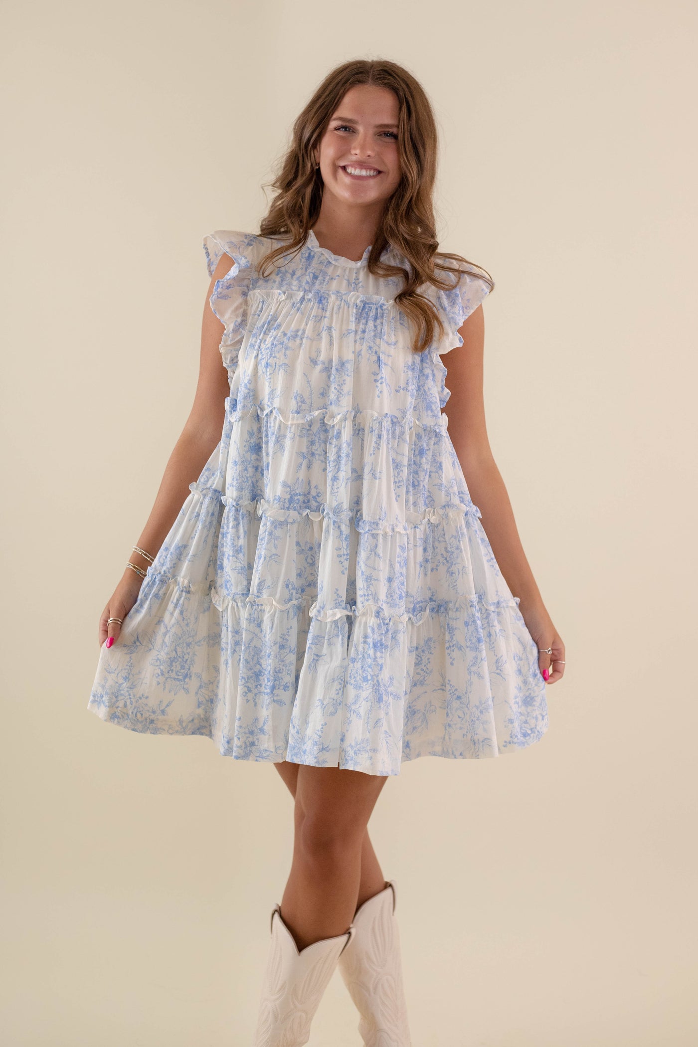 Garden Print Dress- Women's Blue and White Dress- &Merci Dresses