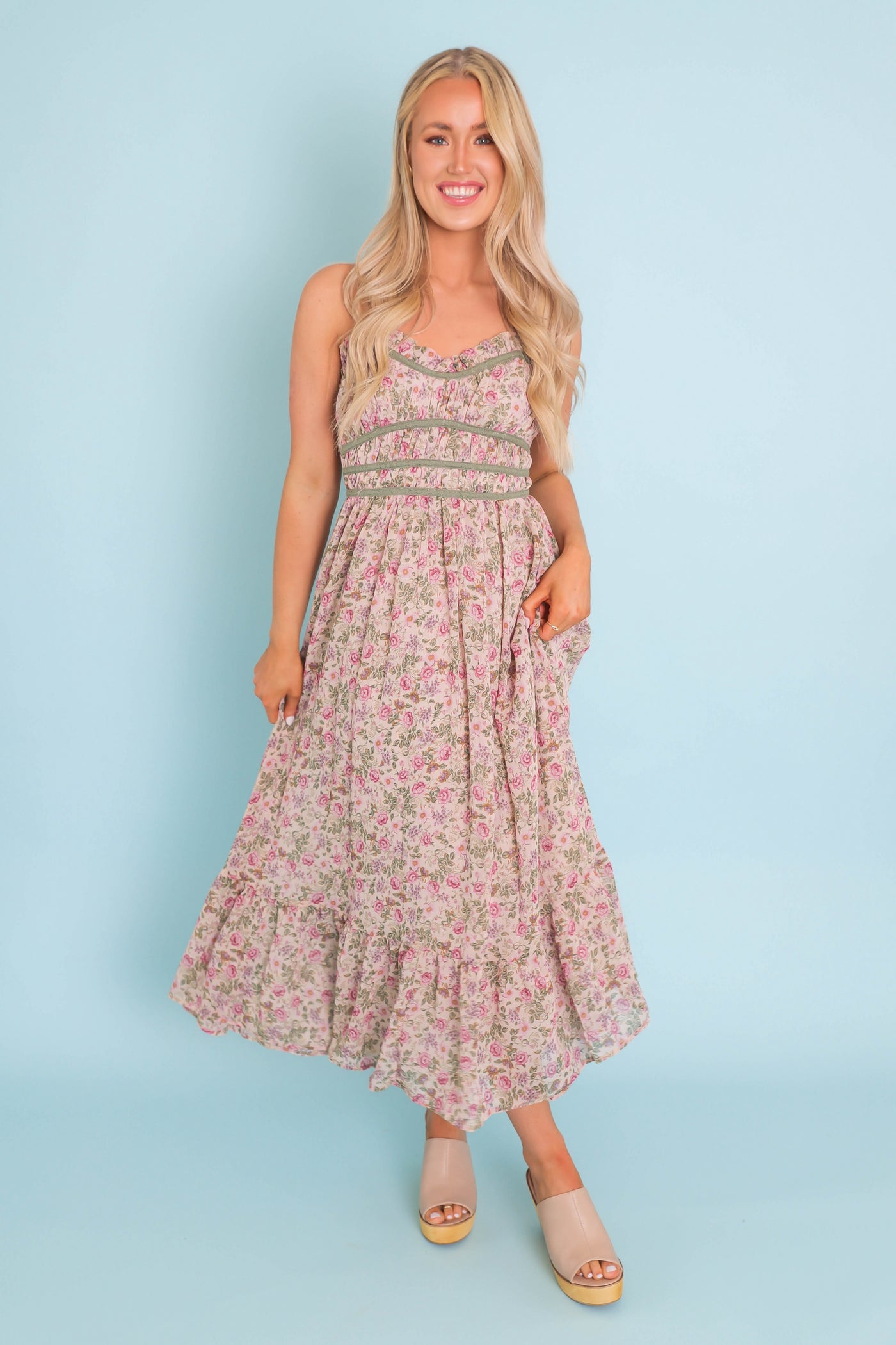 Vintage Petite Rose Lace Trim Midi Dress- Dress Forum Midi Dress