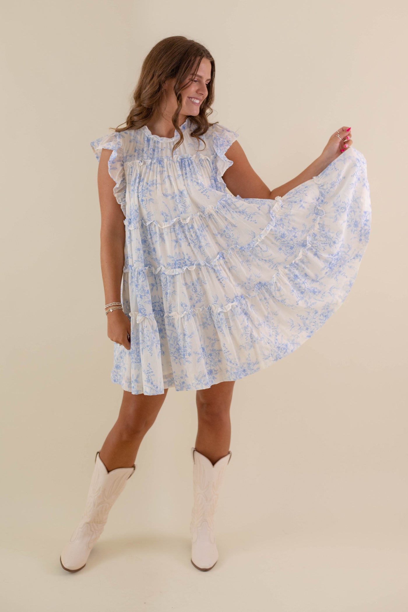 Garden Print Dress- Women's Blue and White Dress- &Merci Dresses