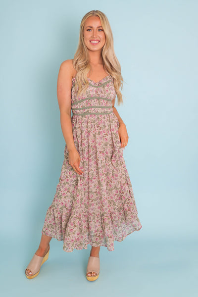 Vintage Petite Rose Lace Trim Midi Dress- Dress Forum Midi Dress