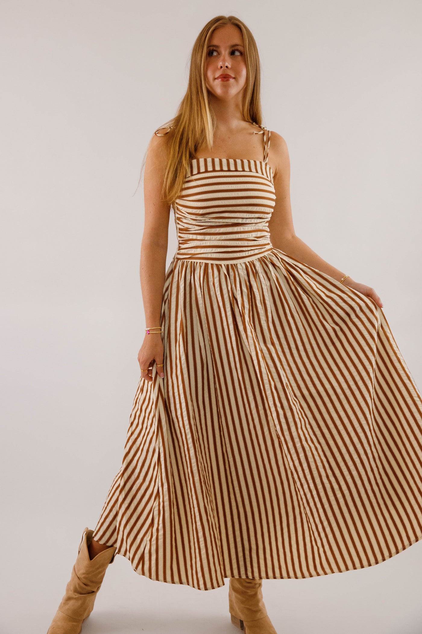 Striped Cotton-Blend Midi Dress with Pockets- Taylor Swift Engagement Dress