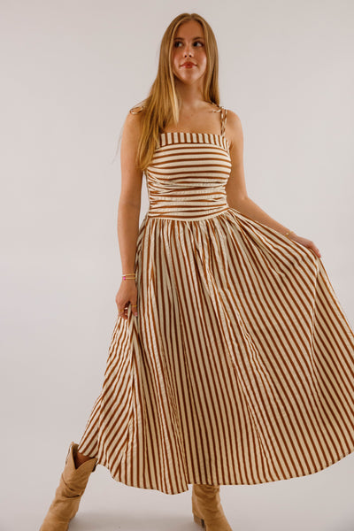 Striped Cotton-Blend Midi Dress with Pockets- Taylor Swift Engagement Dress