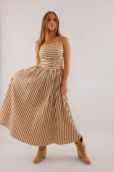Striped Cotton-Blend Midi Dress with Pockets- Taylor Swift Engagement Dress