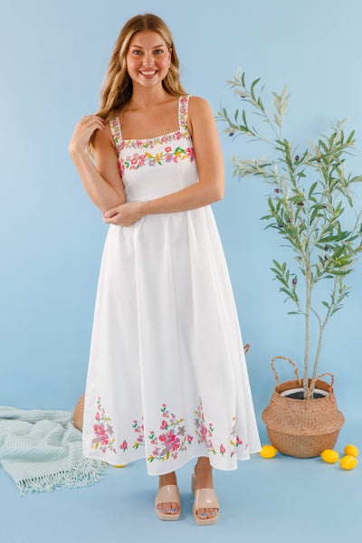 Floral Embroidered Maxi Dress- Women's White Floral Dress- Summer Dresses for Women