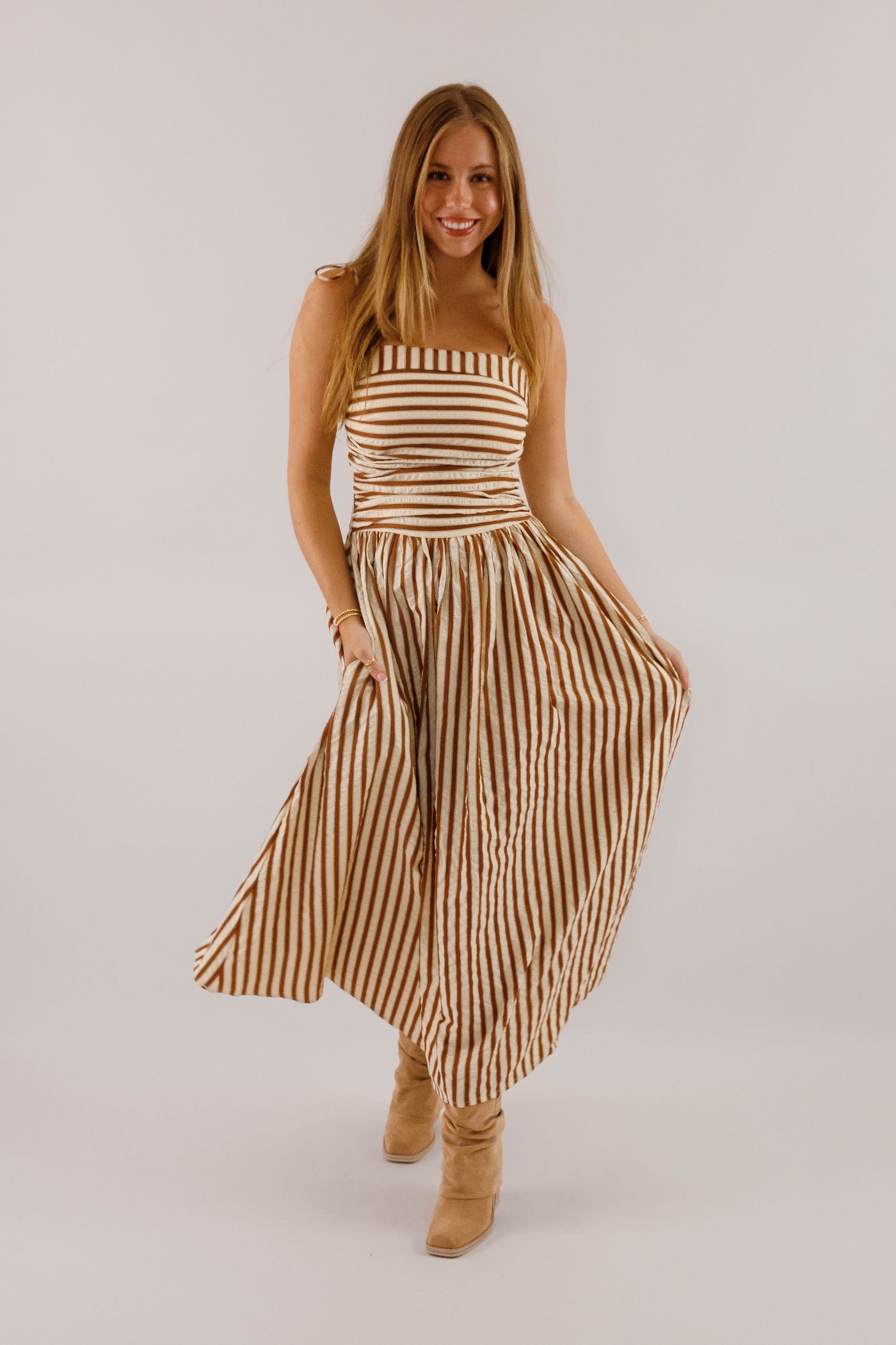 Striped Cotton-Blend Midi Dress with Pockets- Taylor Swift Engagement Dress