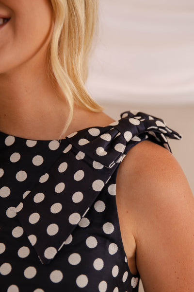 Navy and White Polkadot Blouse- Women's Navy Bow Blouse- Mable Set