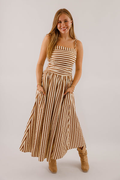 Striped Cotton-Blend Midi Dress with Pockets- Taylor Swift Engagement Dress