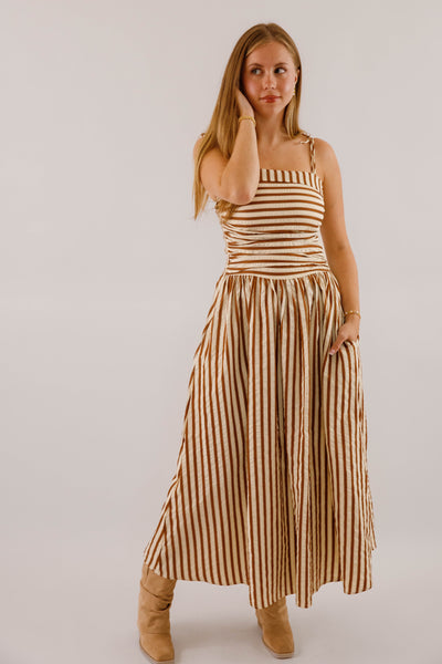 Striped Cotton-Blend Midi Dress with Pockets- Taylor Swift Engagement Dress