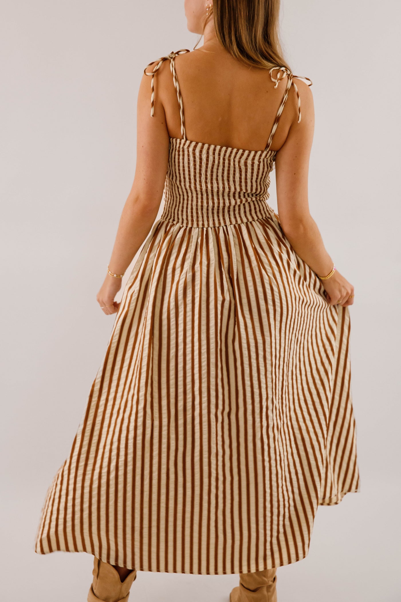 Striped Cotton-Blend Midi Dress with Pockets- Taylor Swift Engagement Dress