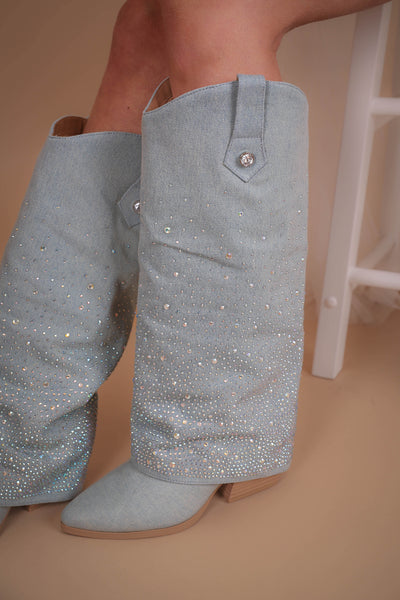 Margot Rhinestone Denim Boots