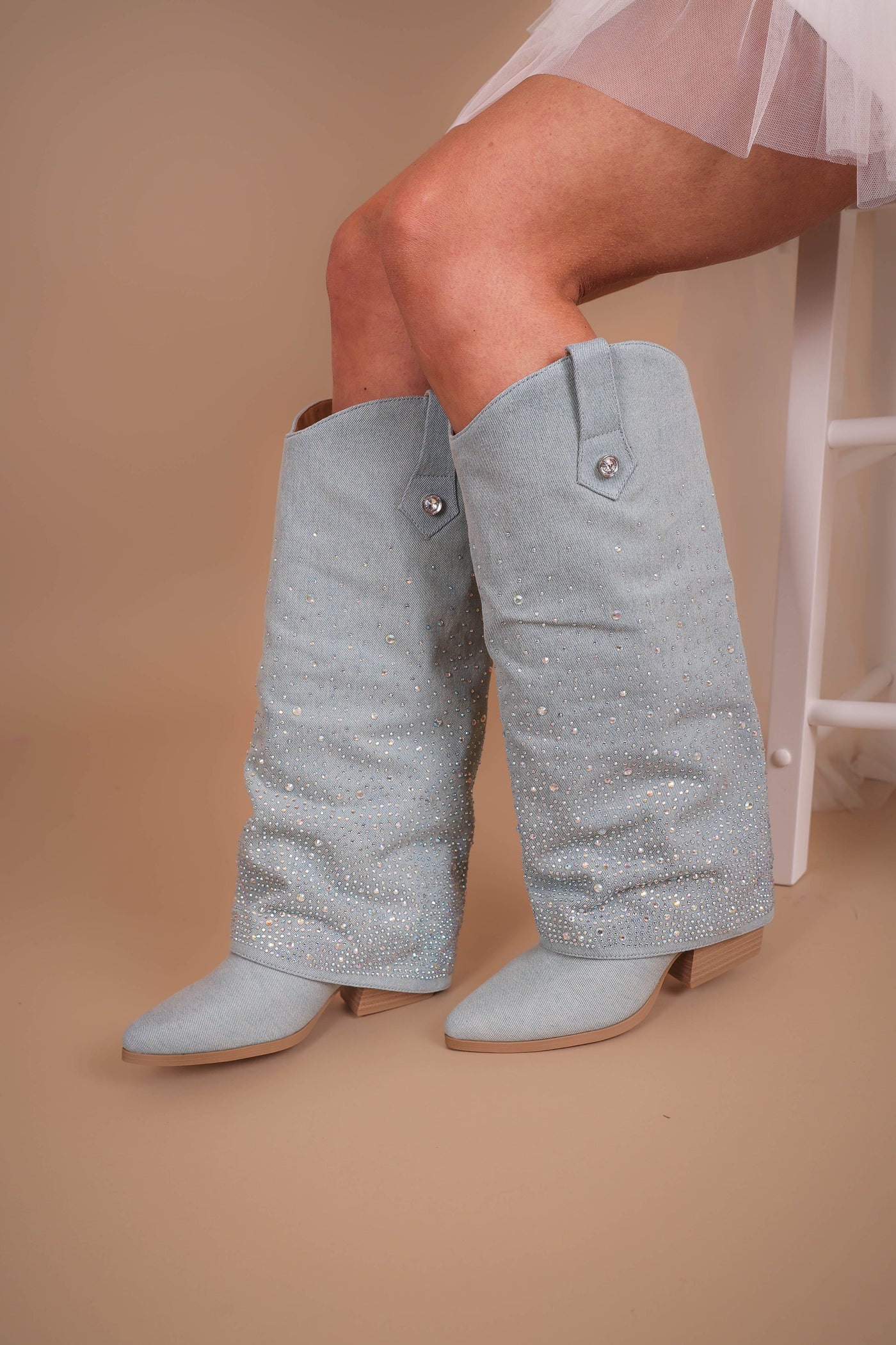 Margot Rhinestone Denim Boots