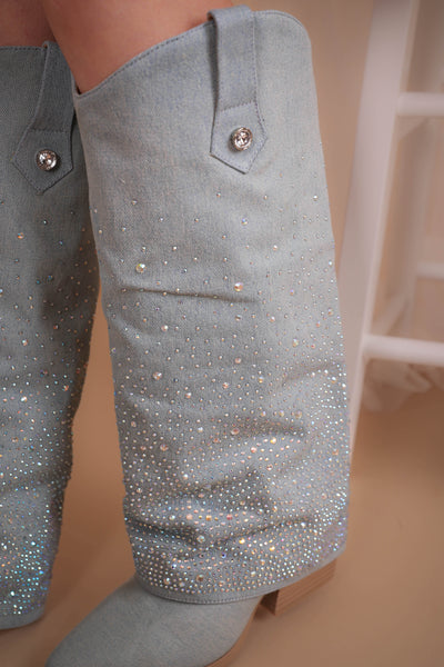 Margot Rhinestone Denim Boots