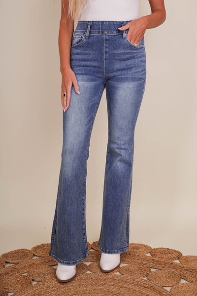 Women's Denim Flares- Women's Pull On Flares- Risen Jeans