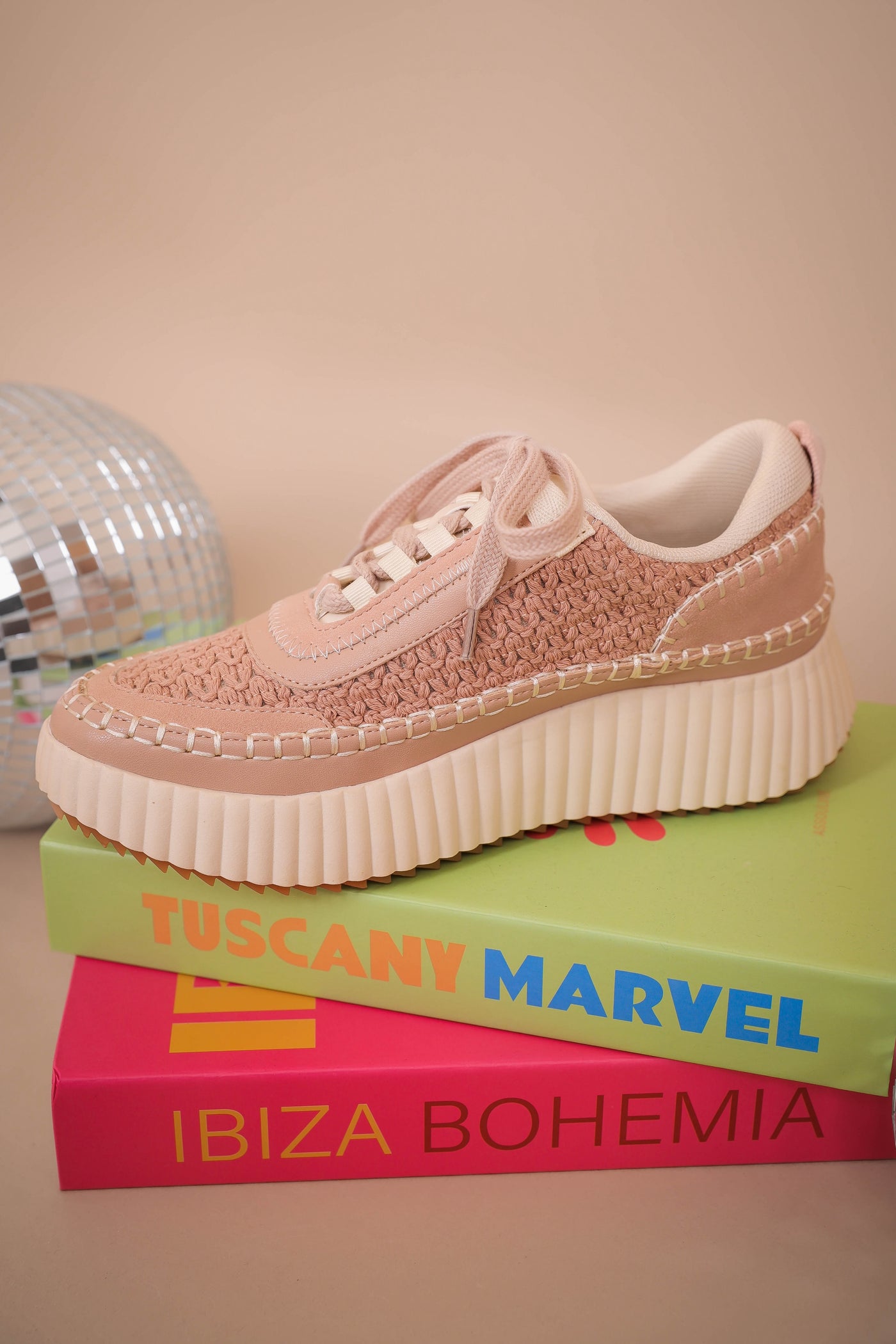 Nude Pink Knit Sneakers- Women's Trendy Platform Sneakers- Dulce Knit Sneakers