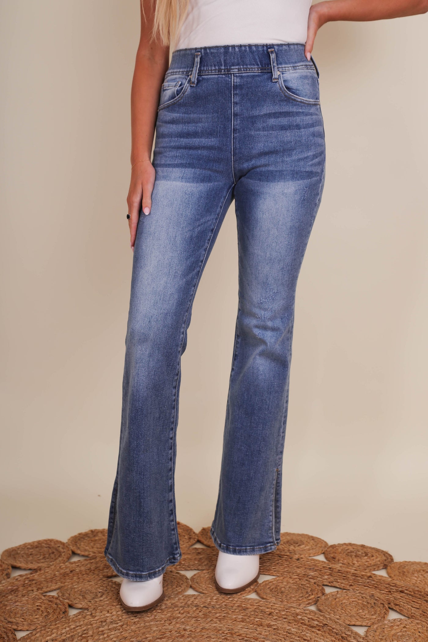 Women's Denim Flares- Women's Pull On Flares- Risen Jeans