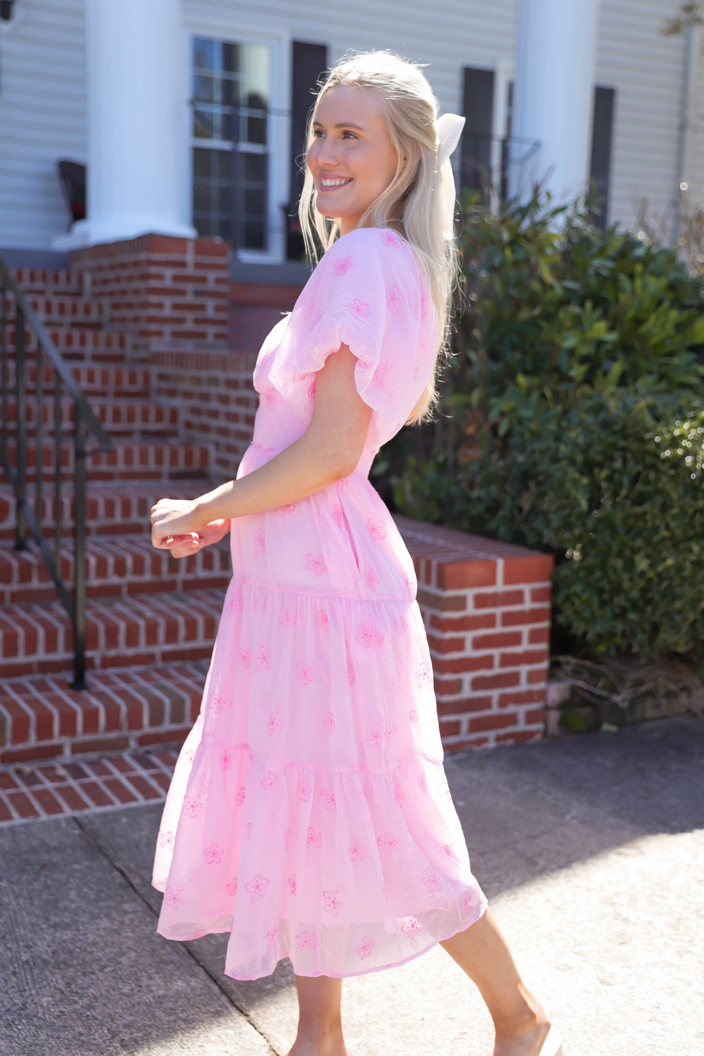 Pink Flower Midi Dress- Floral Embroidered Pink Dress- Listicle Midi Dresses