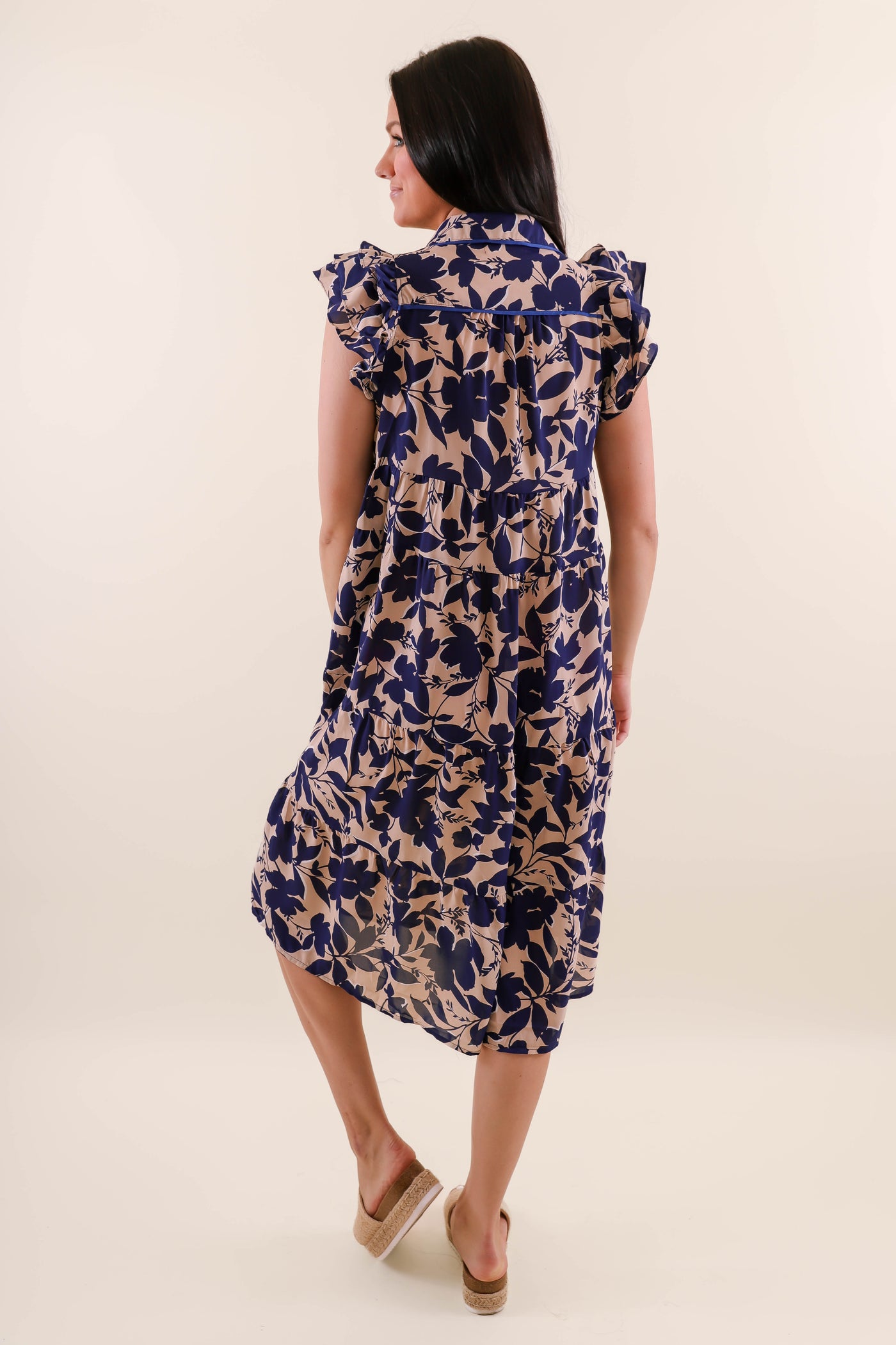 Blue Floral Midi Dress- Women's A-line Midi Dress- Umgee Dresses