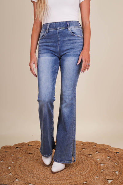 Women's Denim Flares- Women's Pull On Flares- Risen Jeans