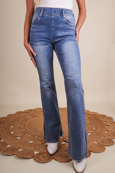 Women's Denim Flares- Women's Pull On Flares- Risen Jeans