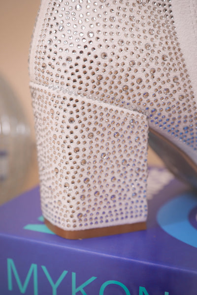 Women's White Rhinestone Fringe Boots- Tall Rhinestone Fringe Boots- Pierre Dumas Rhinestone White Boots