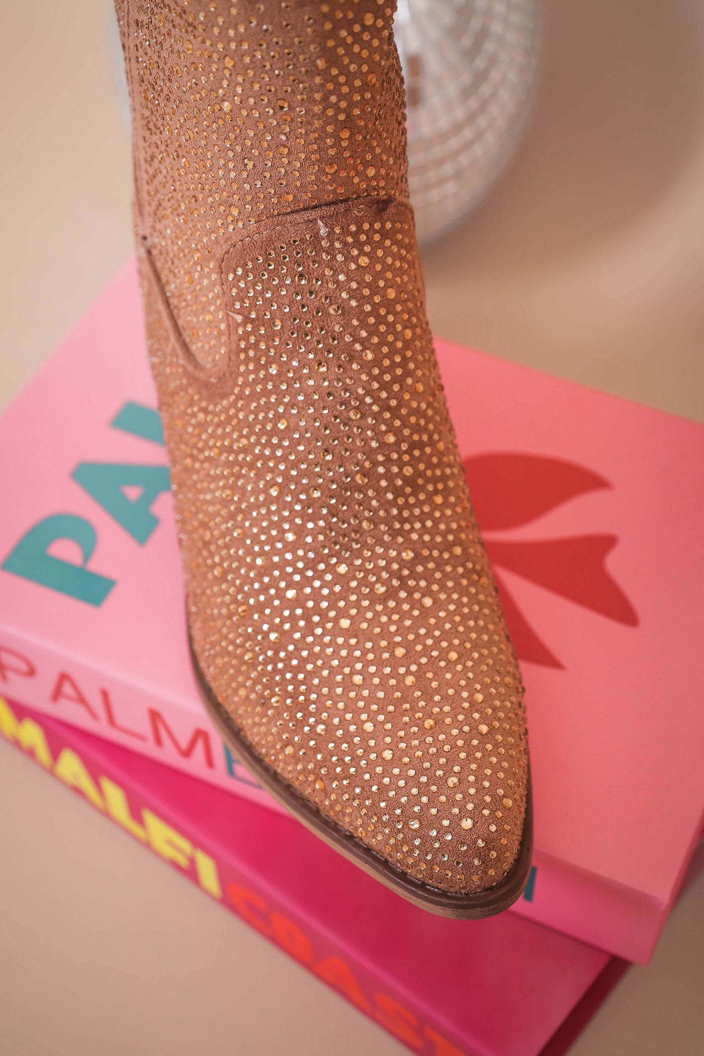 Taupe Tall Western Boots- Brown Rhinestone Boots- Pierre Dumas Brown Rhinestone Boots