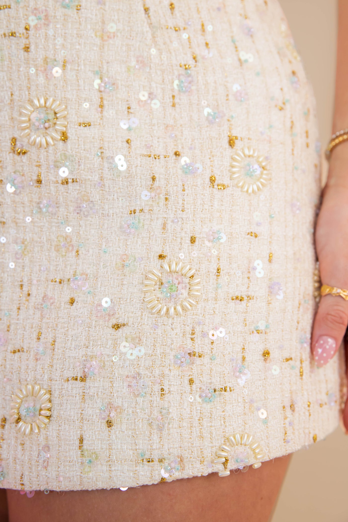 Ivory Tweed Matching Set- Ivory Beaded and Sequin Matching Set- Mable Ivory Tweed Set